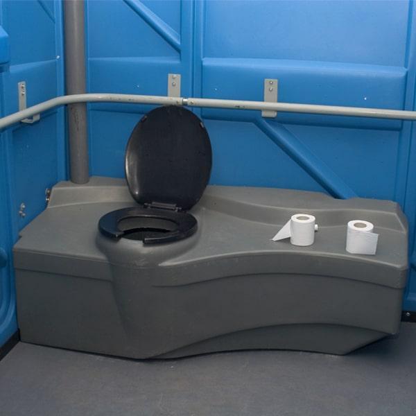 Handicap accessible portable restroom exterior